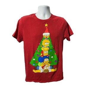 Men’s/ladies Medium Simpsons Christmas Tree Merry Christmas Red T-Shirt Lit